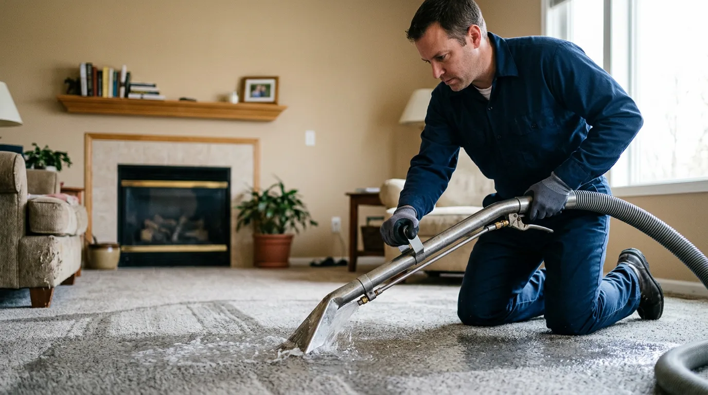Water damage restoration technician working near Saunderstown, RI